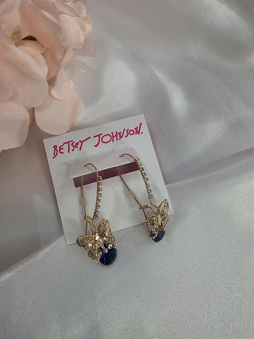 Betsey Johnson - Gold Butterfly Hoop Earrings with Navy Crystal